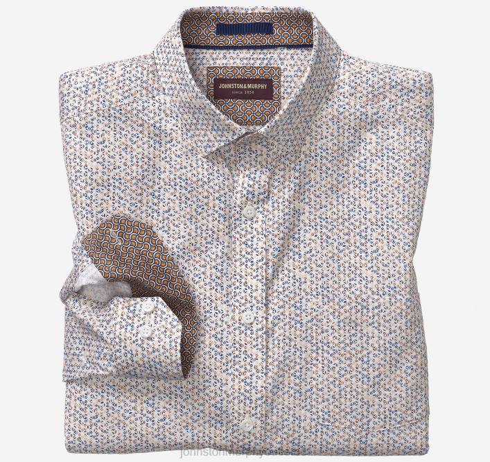 Johnston & Murphy Hommes chemise en coton imprimé TXRN526 vêtements pétale géo beige