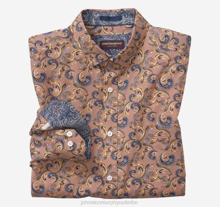 Johnston & Murphy Hommes chemise en coton imprimé TXRN530 vêtements cachemire à carreaux orange