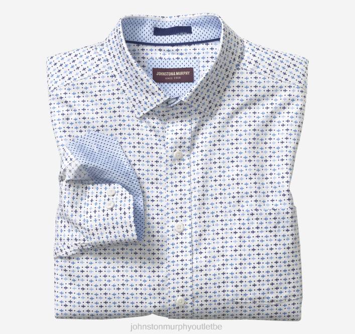 Johnston & Murphy Hommes chemise en coton imprimé TXRN531 vêtements point d'avion blanc