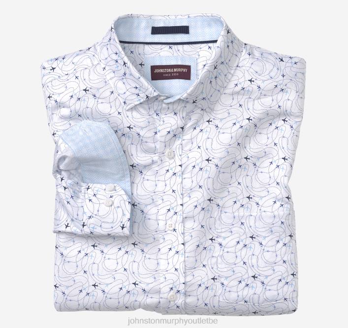 Johnston & Murphy Hommes chemise en coton imprimé TXRN568 vêtements avion blanc
