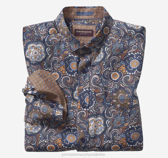 Johnston & Murphy Hommes chemise en coton imprimé TXRN592 vêtements cachemire tourbillonnant orange/marine