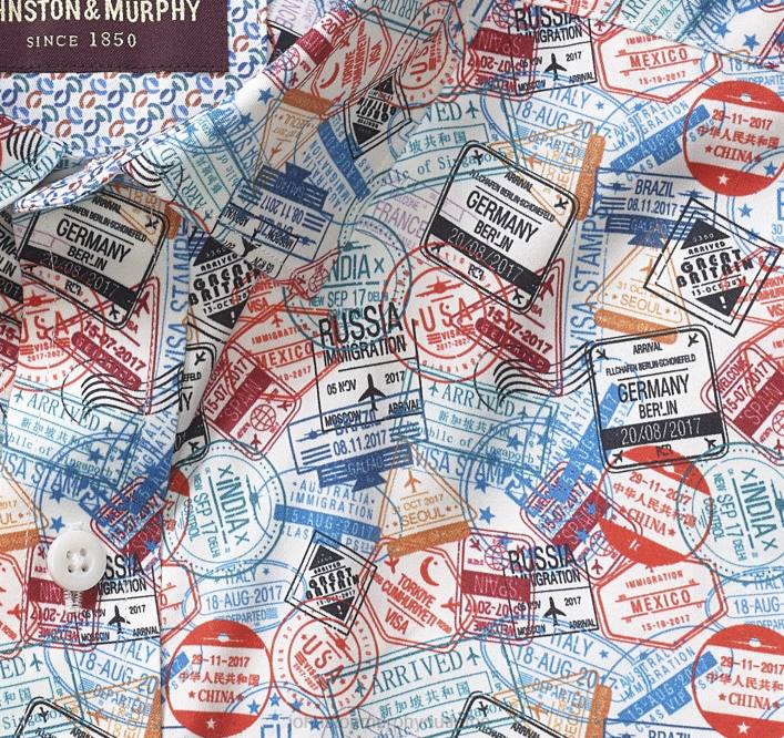 Johnston & Murphy Hommes chemise en coton imprimé TXRN607 vêtements timbre multi-voyage