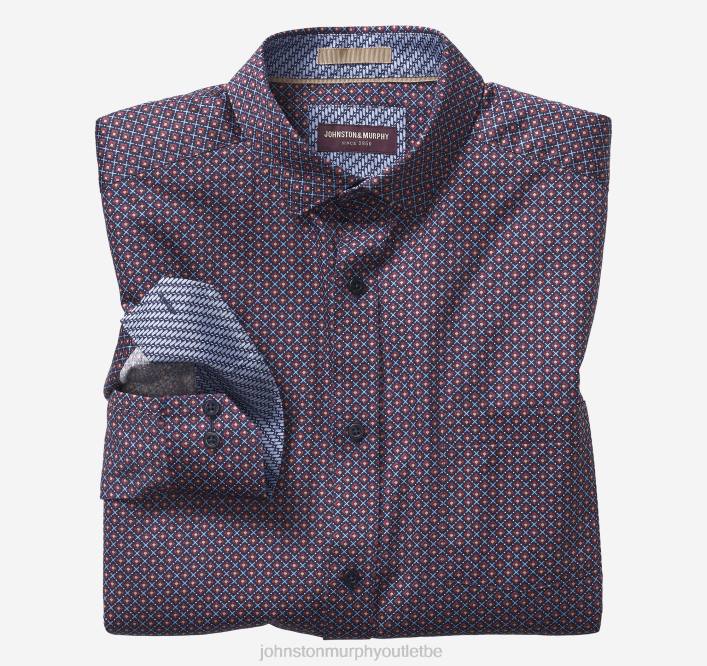 Johnston & Murphy Hommes chemise en coton imprimé TXRN616 vêtements diamant empilé bordeaux