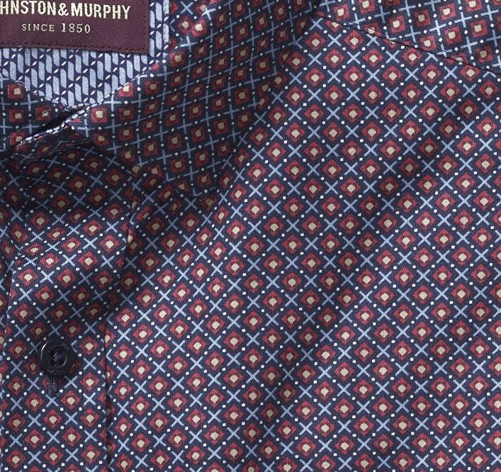 Johnston & Murphy Hommes chemise en coton imprimé TXRN616 vêtements diamant empilé bordeaux