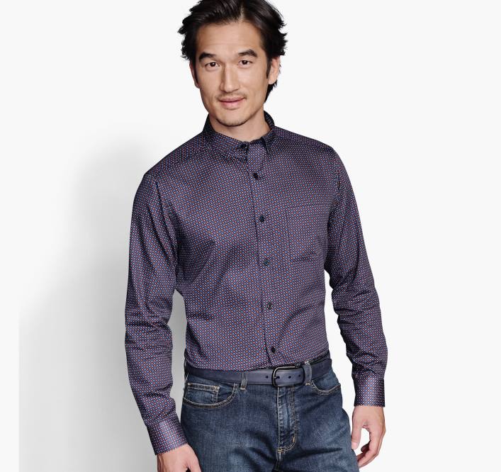 Johnston & Murphy Hommes chemise en coton imprimé TXRN616 vêtements diamant empilé bordeaux