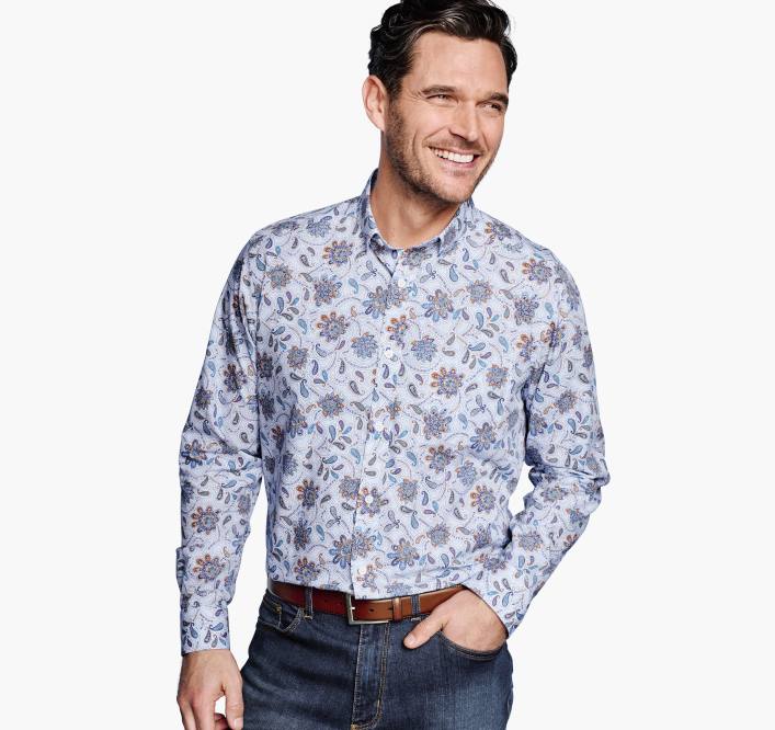 Johnston & Murphy Hommes chemise en coton imprimé TXRN619 vêtements cachemire floral ciel
