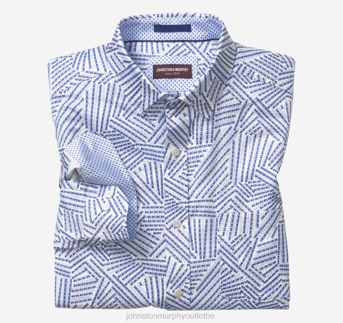 Johnston & Murphy Hommes chemise en coton imprimé TXRN639 vêtements mini ligne de crâne blanc/bleu