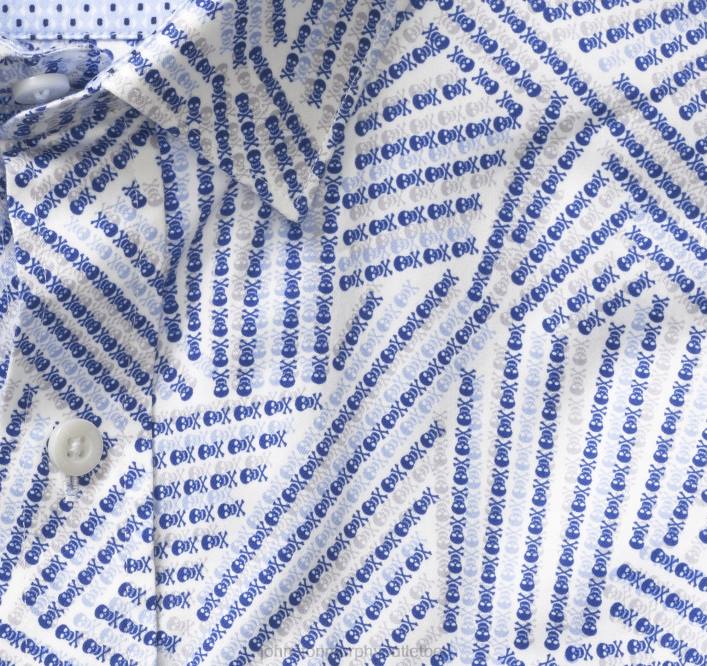 Johnston & Murphy Hommes chemise en coton imprimé TXRN639 vêtements mini ligne de crâne blanc/bleu