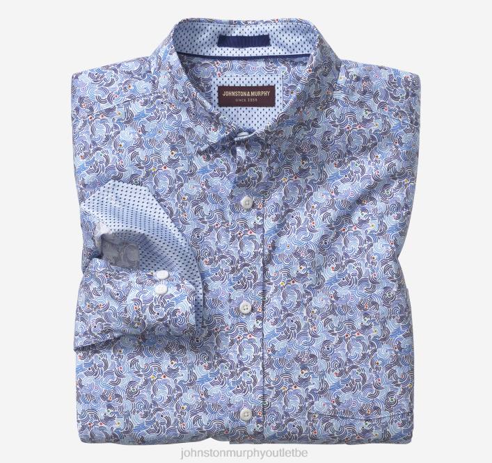 Johnston & Murphy Hommes chemise en coton imprimé TXRN643 vêtements vagues bleues