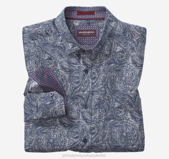 Johnston & Murphy Hommes chemise en coton imprimé TXRN668 vêtements motif cachemire ton sur ton bleu marine