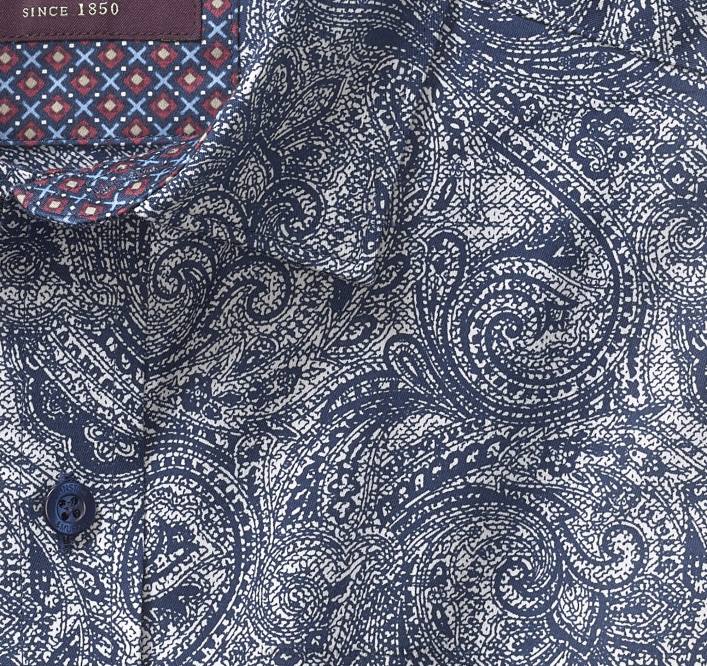 Johnston & Murphy Hommes chemise en coton imprimé TXRN668 vêtements motif cachemire ton sur ton bleu marine