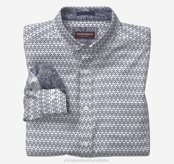 Johnston & Murphy Hommes chemise en coton imprimé TXRN902 vêtements crâne répétitif bleu marine/blanc
