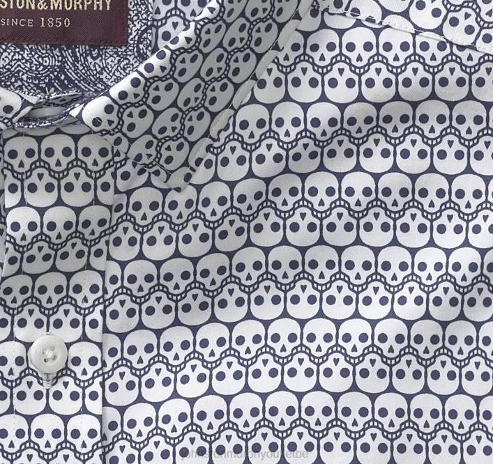 Johnston & Murphy Hommes chemise en coton imprimé TXRN902 vêtements crâne répétitif bleu marine/blanc