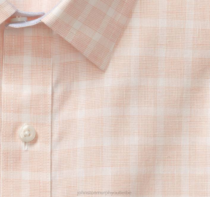 Johnston & Murphy Hommes chemise en lin mélangé lavé TXRN545 vêtements vérification des lignes fines pêche
