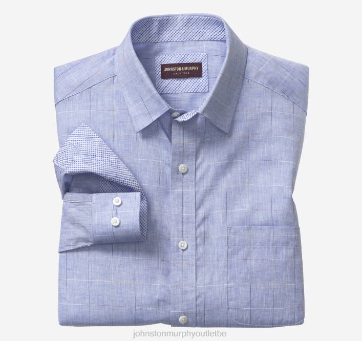 Johnston & Murphy Hommes chemise en lin mélangé lavé TXRN561 vêtements vitre fine bleue