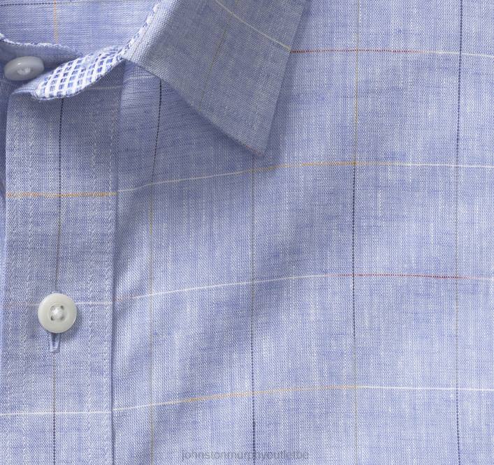 Johnston & Murphy Hommes chemise en lin mélangé lavé TXRN561 vêtements vitre fine bleue