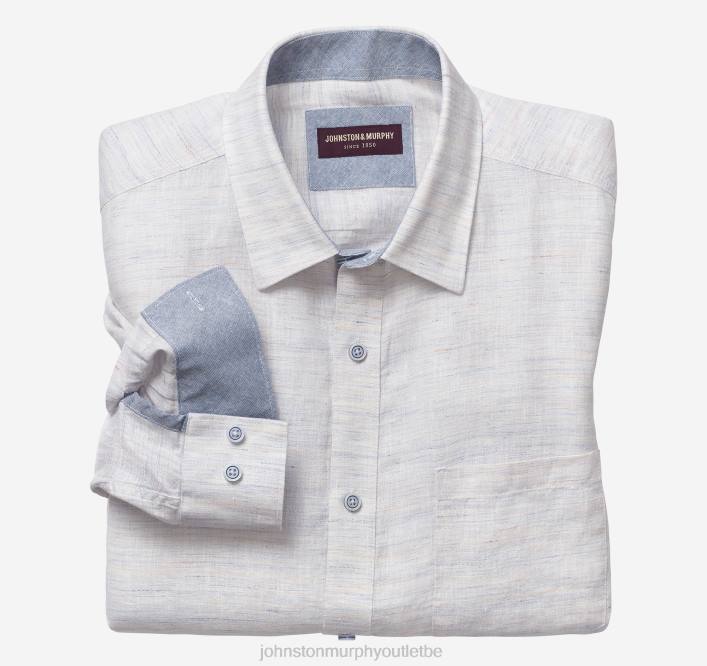 Johnston & Murphy Hommes chemise en lin mélangé lavé TXRN583 vêtements flammé blanc