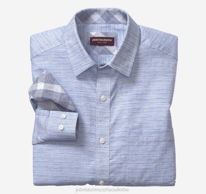 Johnston & Murphy Hommes chemise en lin mélangé lavé TXRN584 vêtements boîte ombrée bleu clair