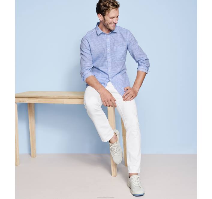 Johnston & Murphy Hommes chemise en lin mélangé lavé TXRN584 vêtements boîte ombrée bleu clair