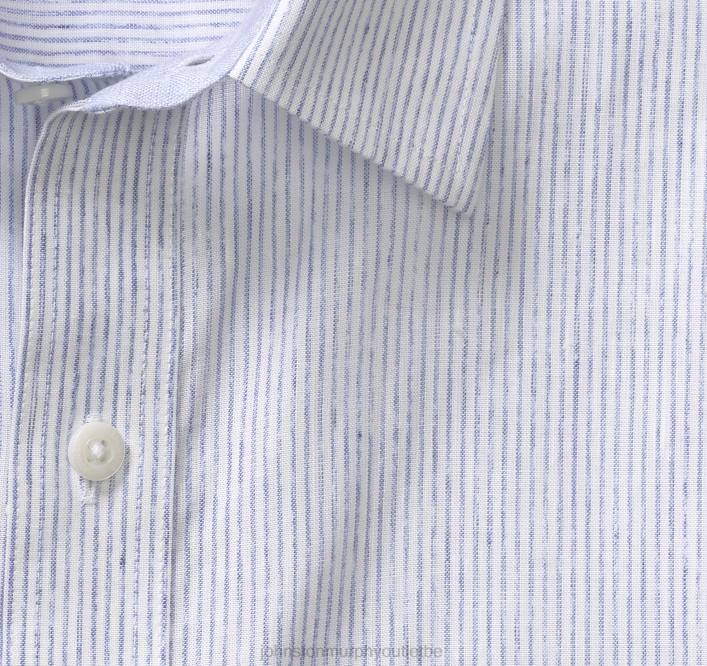Johnston & Murphy Hommes chemise en lin mélangé lavé TXRN612 vêtements rayure flammée blanc/bleu