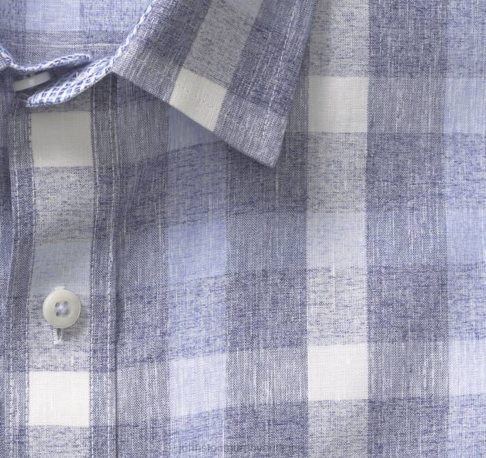 Johnston & Murphy Hommes chemise en lin mélangé lavé TXRN721 vêtements gros chèque bleu