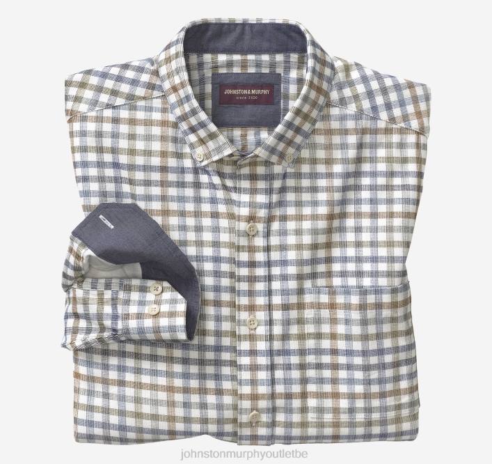 Johnston & Murphy Hommes chemise en velours côtelé TXRN735 vêtements plaid ivoire