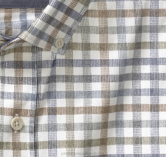 Johnston & Murphy Hommes chemise en velours côtelé TXRN735 vêtements plaid ivoire