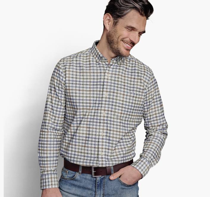 Johnston & Murphy Hommes chemise en velours côtelé TXRN735 vêtements plaid ivoire