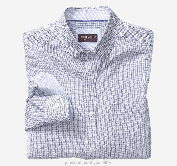 Johnston & Murphy Hommes chemise habillée à manches longues TXRN486 vêtements grille de tiret bleue