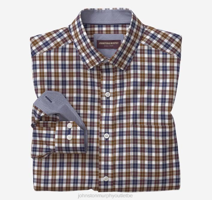 Johnston & Murphy Hommes chemise habillée à manches longues TXRN636 vêtements chèque quad marron