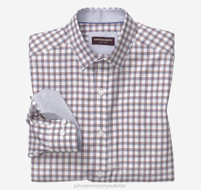 Johnston & Murphy Hommes chemise habillée à manches longues TXRN661 vêtements grille triple cadre orange