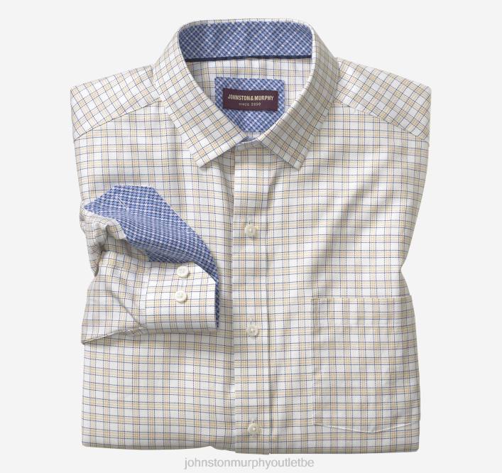 Johnston & Murphy Hommes chemise habillée à manches longues TXRN691 vêtements grille décrite en beige