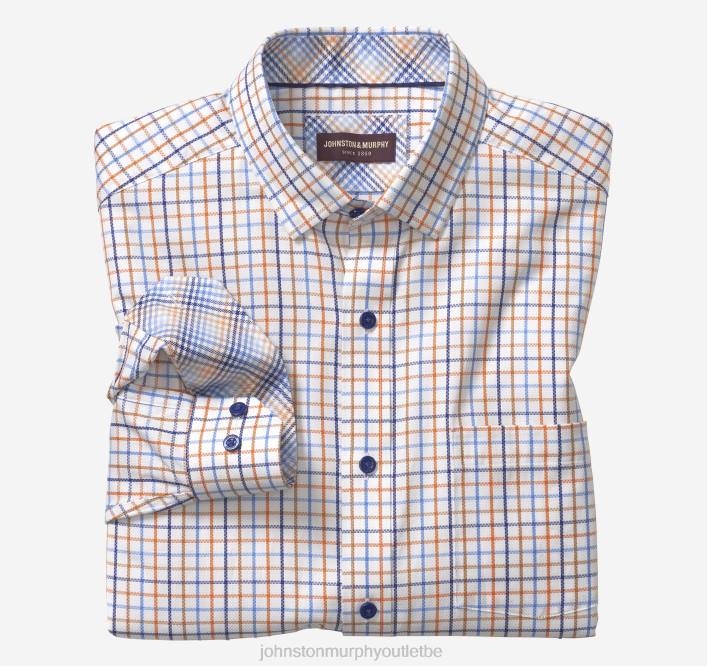 Johnston & Murphy Hommes chemise habillée à manches longues TXRN727 vêtements grille quadruple bleu/orange