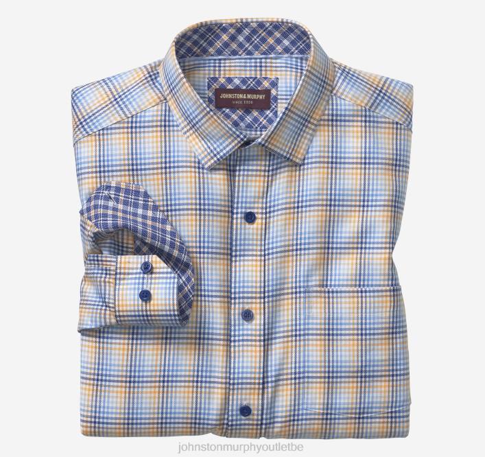 Johnston & Murphy Hommes chemise habillée à manches longues TXRN728 vêtements chèque ombre bleu/orange