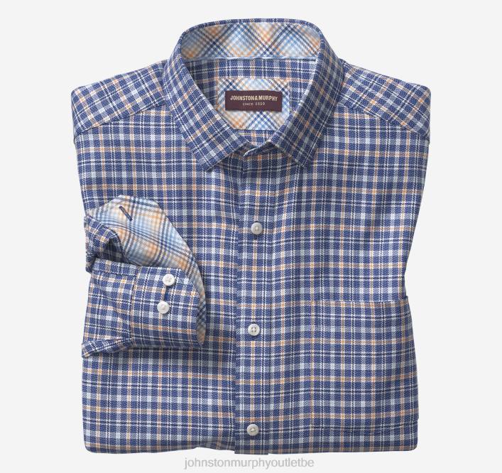 Johnston & Murphy Hommes chemise habillée à manches longues TXRN729 vêtements plaid texturé bleu marine/orange