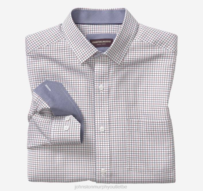 Johnston & Murphy Hommes chemise habillée à manches longues TXRN887 vêtements grille bicolore rouge