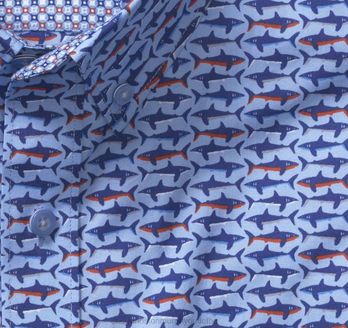 Johnston & Murphy Hommes chemise à manches courtes en coton imprimé TXRN398 vêtements requin patriotique bleu