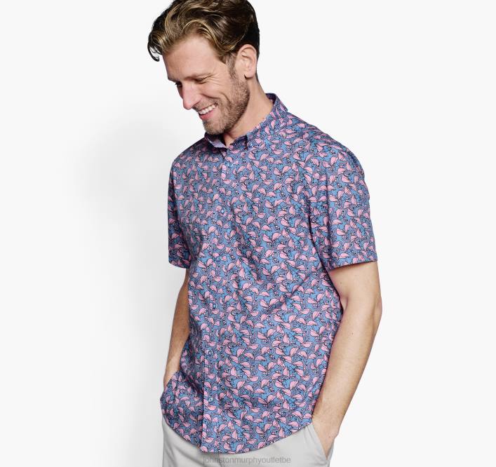 Johnston & Murphy Hommes chemise à manches courtes en coton imprimé TXRN399 vêtements flamant bleu