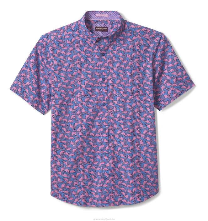 Johnston & Murphy Hommes chemise à manches courtes en coton imprimé TXRN399 vêtements flamant bleu