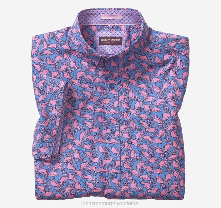 Johnston & Murphy Hommes chemise à manches courtes en coton imprimé TXRN399 vêtements flamant bleu