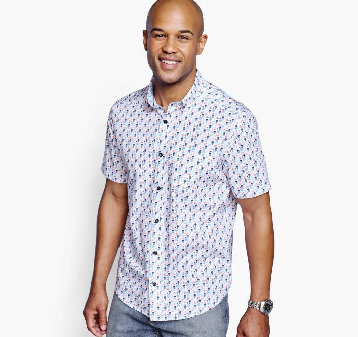 Johnston & Murphy Hommes chemise à manches courtes en coton imprimé TXRN401 vêtements pirate bleu