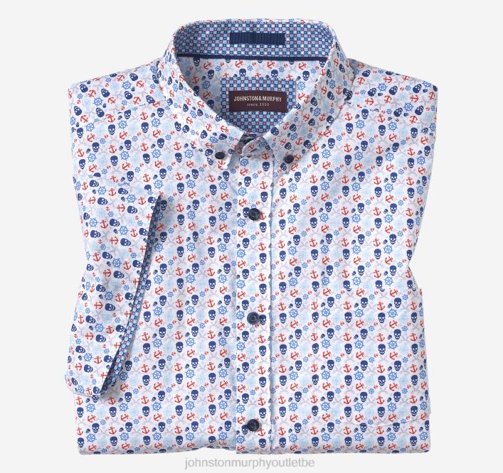 Johnston & Murphy Hommes chemise à manches courtes en coton imprimé TXRN401 vêtements pirate bleu