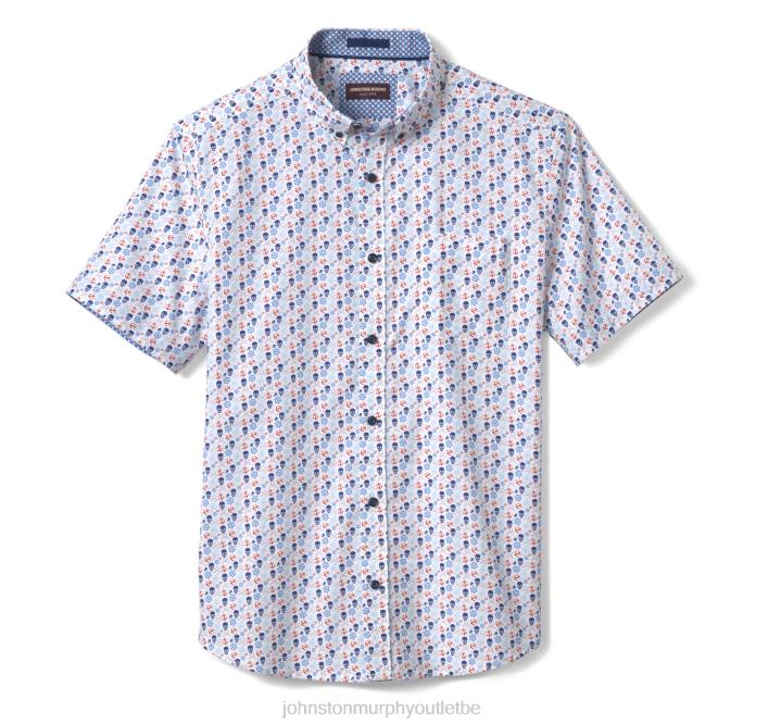 Johnston & Murphy Hommes chemise à manches courtes en coton imprimé TXRN401 vêtements pirate bleu
