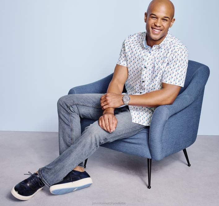 Johnston & Murphy Hommes chemise à manches courtes en coton imprimé TXRN401 vêtements pirate bleu