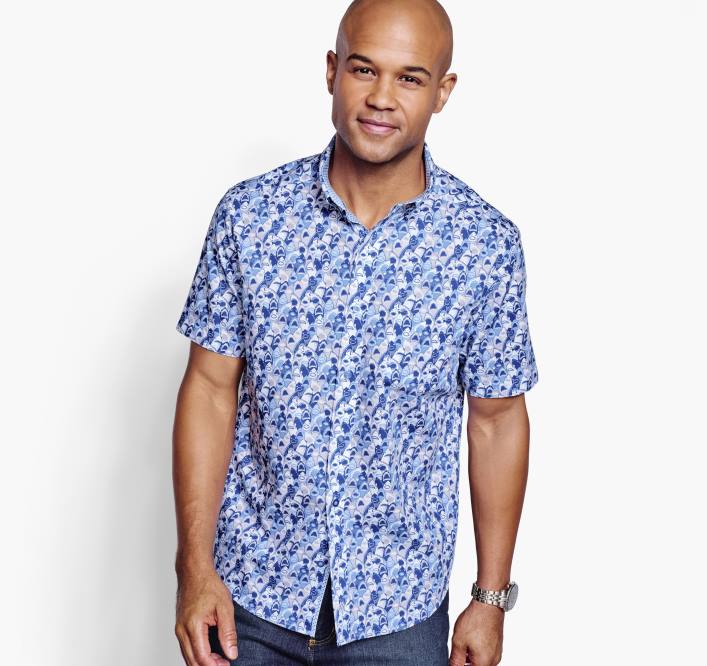 Johnston & Murphy Hommes chemise à manches courtes en coton imprimé TXRN409 vêtements requin à bouche bleue
