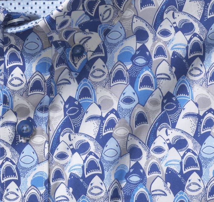 Johnston & Murphy Hommes chemise à manches courtes en coton imprimé TXRN409 vêtements requin à bouche bleue