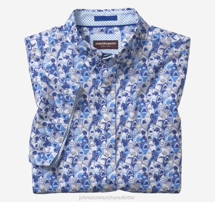Johnston & Murphy Hommes chemise à manches courtes en coton imprimé TXRN409 vêtements requin à bouche bleue