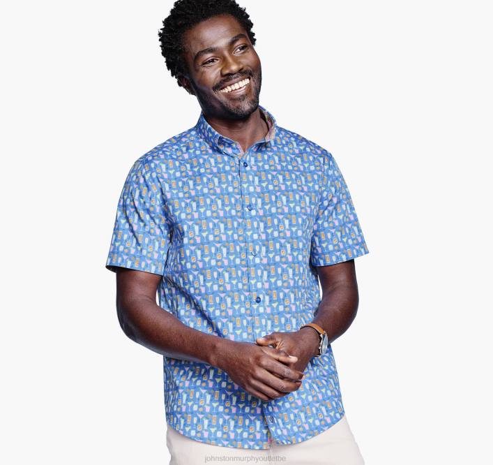 Johnston & Murphy Hommes chemise à manches courtes en coton imprimé TXRN411 vêtements cocktail bleu