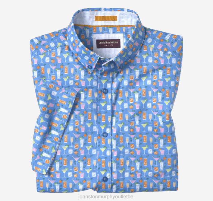 Johnston & Murphy Hommes chemise à manches courtes en coton imprimé TXRN411 vêtements cocktail bleu