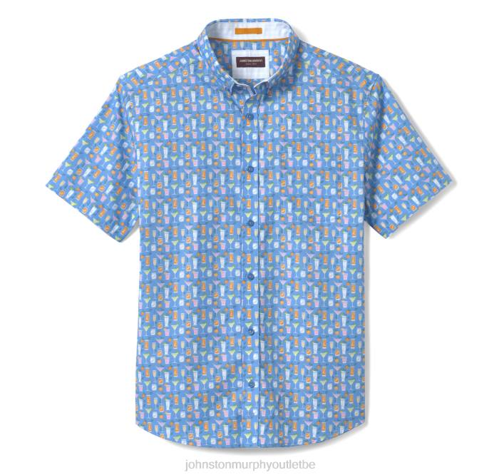 Johnston & Murphy Hommes chemise à manches courtes en coton imprimé TXRN411 vêtements cocktail bleu